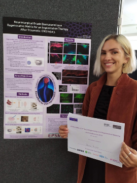 photo of PhD student Jessical Wiseman with poster in July 2019